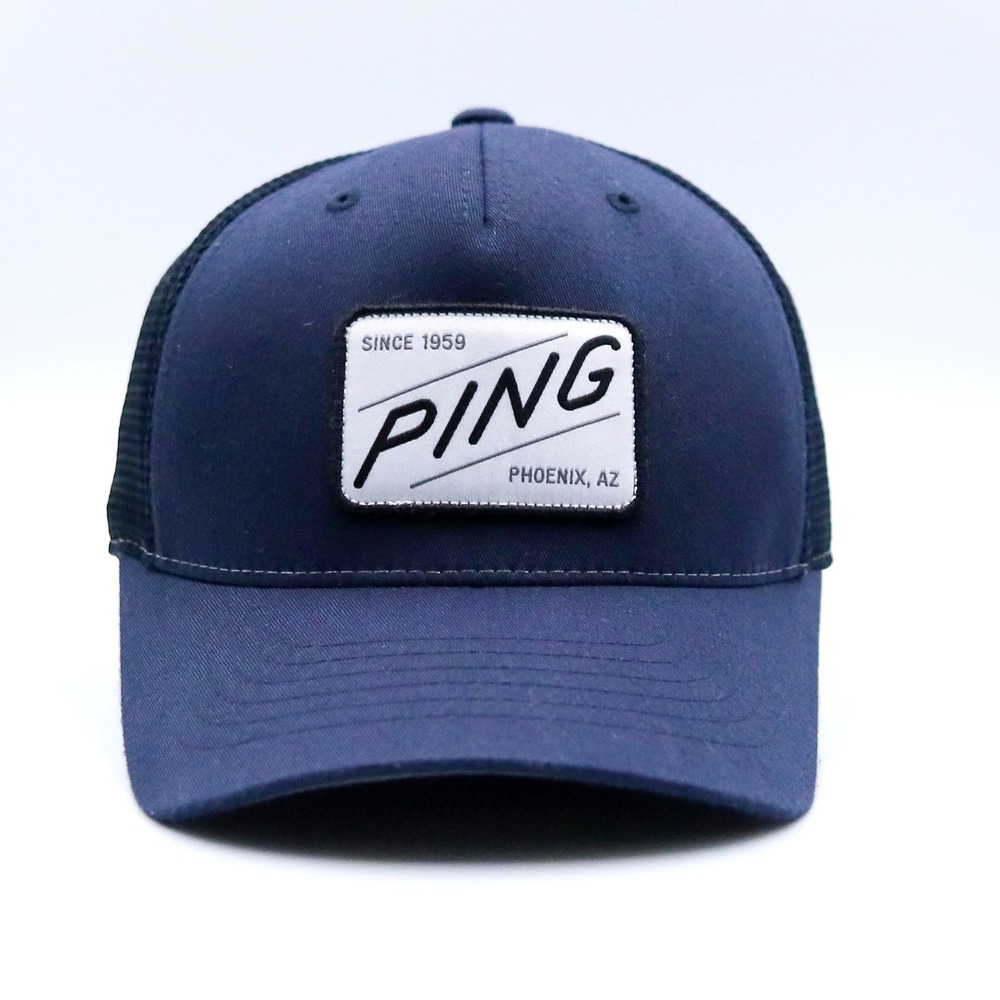 PING Golf Hat Mens OSFA Navy Blue Trucker Snapback Flexfit 110 Phoenix AZ Patch